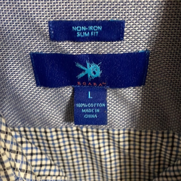 Egara Men’s Blue Striped Light Searsucker Button Up Dress Shirt Size Large Slim - Picture 2 of 12